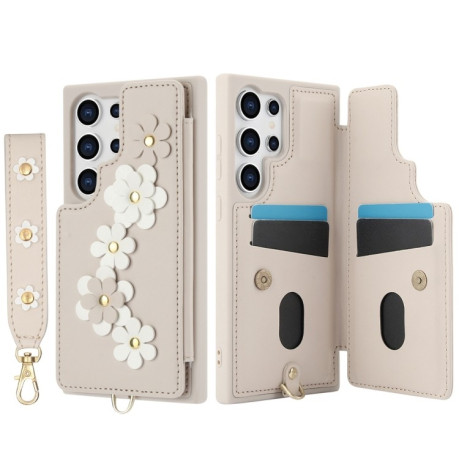 Чохол Crossbody Flower Pattern Leather для Samsung Galaxy S25 Ultra 5G - білий