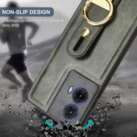 Противоударный чехол Wristband Leather Back для Motorola Moto G85 5G - зеленый
