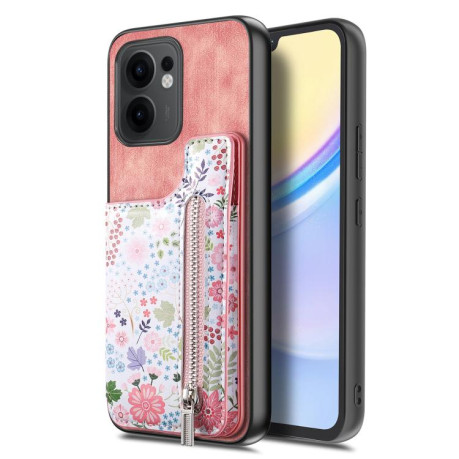 Противоударный чехол Retro Painted Zipper Wallet для OPPO Reno13 F 5G - розовый