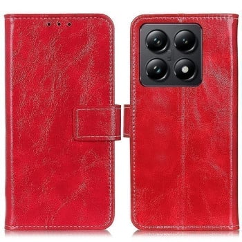 Чехол-книжка Magnetic Retro Crazy Horse Texture на Xiaomi 14T - красный