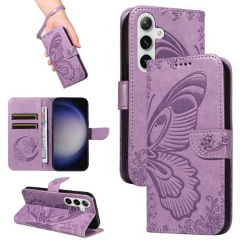 Чехол-книжка Swallowtail Butterfly Embossed Leather для Samsung Galaxy S25 / S24 5G - фиолетовый