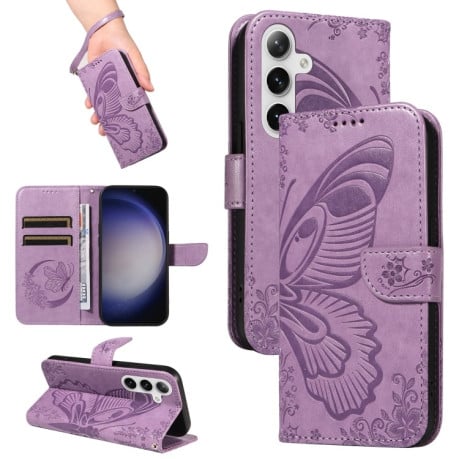 Чохол-книжка Swallowtail Butterfly Embossed Leather  для Samsung Galaxy S25+ / S24+ 5G - фіолетовий