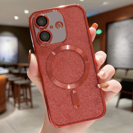 Противоударный чехол Glitter Electroplating MagSafe TPU  для iPhone 16 - красный