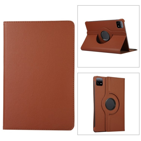Чехол-книжка 360 Degree Rotation Litchi для Xiaomi Pad 7 Pro / Pad 7 - коричневый