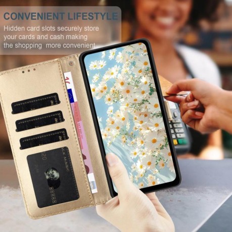 Чехол-книжка Daisy Embossed Leather для на Samsung Galaxy F16 5G / M16 5G - золотой