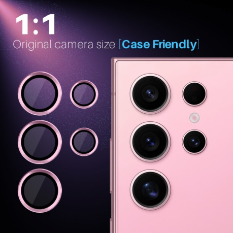 Захисне скло NORTHJO Glitter Camera Lens Protector Tempered Glass Metal Ring для Samsung Galaxy S25 Ultra 5G - рожеве