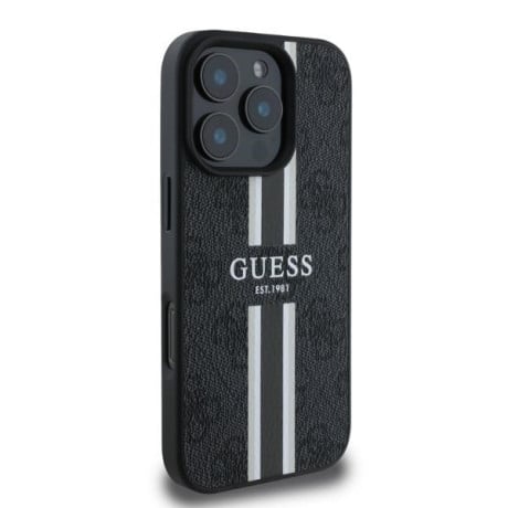 Оригинальный чехол Guess 4G Printed Stripes MagSafe для iPhone 16 Pro Max - black