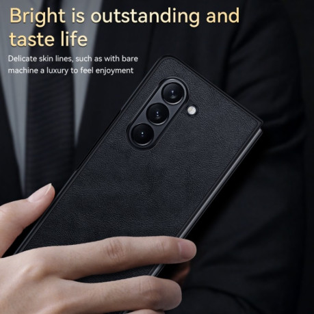Чохол SULADA Shockproof TPU + Handmade Leather для Samsung Galaxy Fold 6 - чорний
