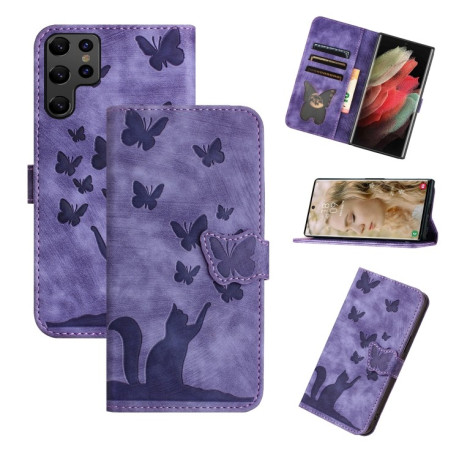 Чохол-книжка Cat Embossing Pattern для Samsung Galaxy S25 Ultra 5G - фіолетовий