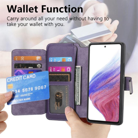 Чехол-книжка CaseNeo MagSafe RFID Anti-theft Zipper Wallet Retro Leather для Realme GT 7 Pro - фиолетовый