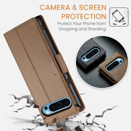 Чохол-книжка CaseMe 023 Butterfly Buckle Litchi Texture RFID Anti-theft Leather для Google Pixel 9 Pro XL - коричневий