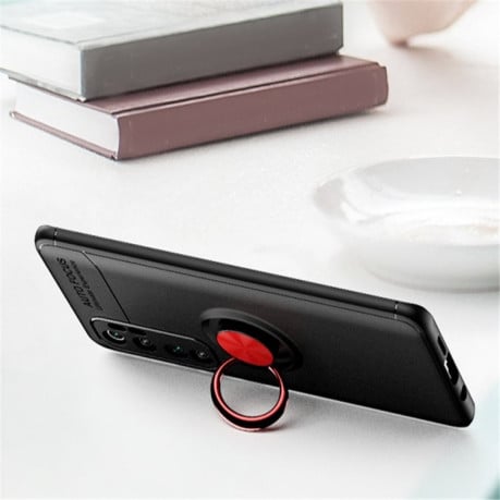 Ударозащитный чехол Metal Ring Holder 360 Degree Rotating на  Xiaomi Mi Note 10 lite - черно-красный