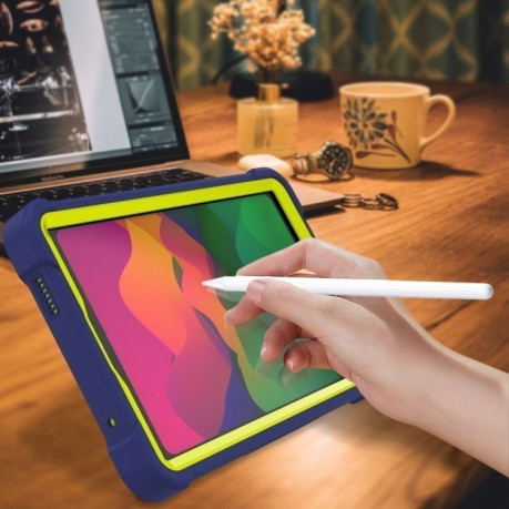 Чохол Silicone Hybrid PC Tablet Case with Holder &amp; Shoulder Strap для Xiaomi Redmi Pad SE 8.7 - Yellow Green + Navy Blue