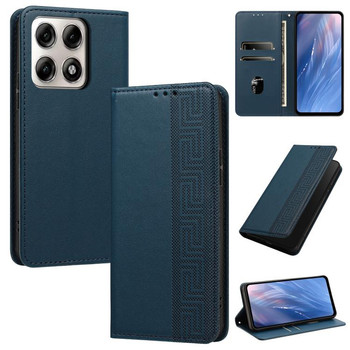 Чохол-книжка з еко-шкіри Escase з тисненим візерунком та RFID-захистом на Motorola Edge 70 Pro 5G — темно-синій