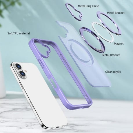 Чехол kalebol с MagSafe и подставкой 360 Metal Ring Holder на iPhone 17  - фиолетовый