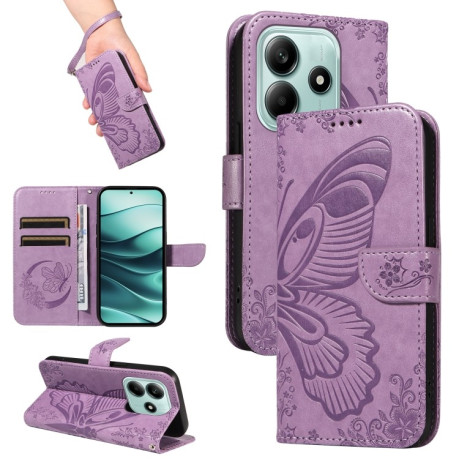 Чохол-книжка Swallowtail Butterfly Embossed Leather для Xiaomi Redmi Note 14 5G/Poco M7 Pro 5G - фіолетовий