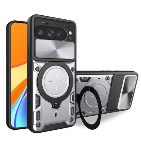 Протиударний чохол CD Texture Sliding Camshield Magnetic Holder для Google Pixel 9 Pro XL - сріблястий