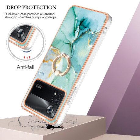 Чехол Electroplating with Ring Holder для Xiaomi Poco X4 Pro 5G - темно-зеленый