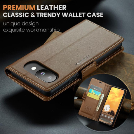 Чохол-книжка CaseMe 023 Butterfly Buckle Litchi Texture RFID Anti-theft Leather для Google Pixel 9a - коричневий