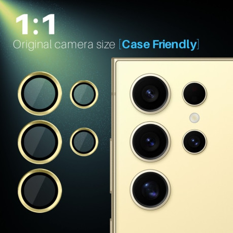 Защитное стекло NORTHJO Glitter Camera Lens Protector Tempered Glass Metal Ring на Samsung Galaxy S25 Ultra 5G - золотое
