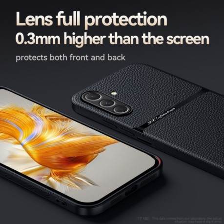 Противоударный чехол Litchi Leather Magnetic Full Coverage Shockproof на Samsung Galaxy A56 5G - зеленый