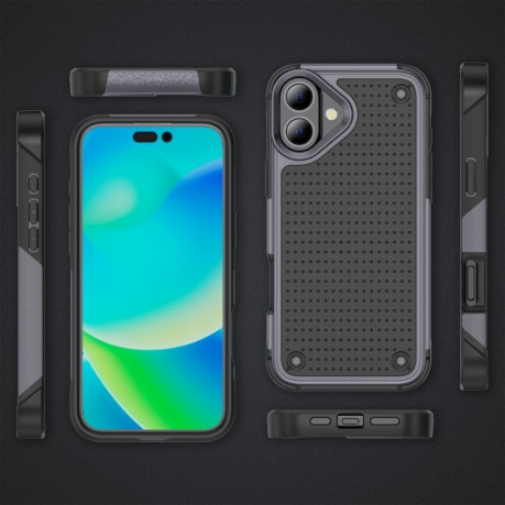 Противоударный чехол PC + TPU Shockproof Protective для  iPhone 16 - Grey+Black