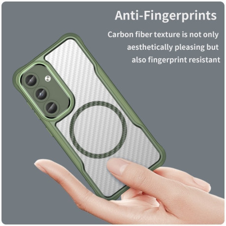 Ударозахисний чохол Carbon Fiber Texture MagSafe Translucent  для Samsung Galaxy S25 5G - зелений
