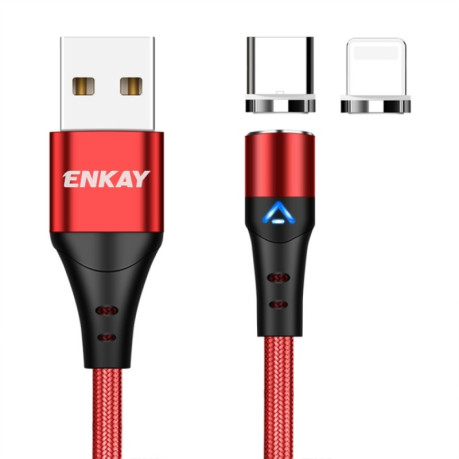 Магнітний кабель ENKAY 2 in 1 3A USB to 8 Pin + Type-C Magnetic Fast Charging Data Cable, Length:2m