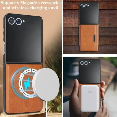 Чохол-книжка Kalebol Strong з MagSafe Tri-Fold з кишенькою для карт на Samsung Galaxy Filp 7 - коричневий