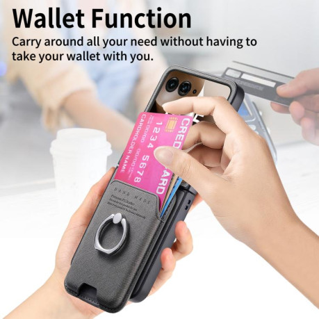Противоударный чехол Twill Fabric Card Bag Ring Magnetic для Motorola Moto Razr 60 Ultra 5G - сірий
