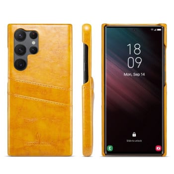 Шкіряний чохол Fierre Shann Retro Oil Wax на Samsung Galaxy S24 Ultra 5G - жовтий