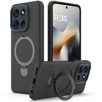 Гибридный чехол Escase с кольцом-держателем и MagSafe на Motorola Moto G67 / G77 / G87 5G — чёрный