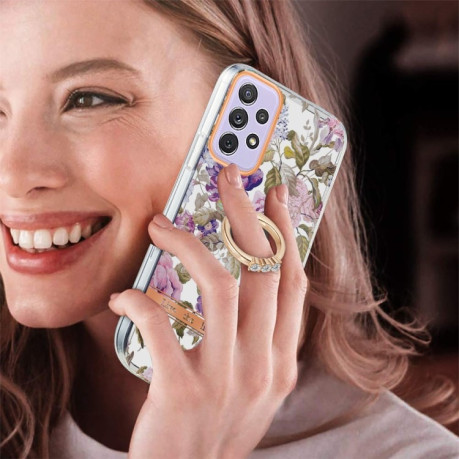 Противоударный чехол Ring IMD Flowers для Samsung Galaxy A73 5G - Purple Peony