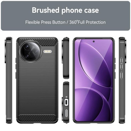 Противоударный чехол Brushed Texture Carbon Fiber на Xiaomi Poco F7 Ultra - черный