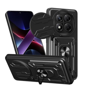 Чехол со шторкой на камеру Sliding Camshield и подставкой на Xiaomi Redmi Note 14 Pro 4G - черный