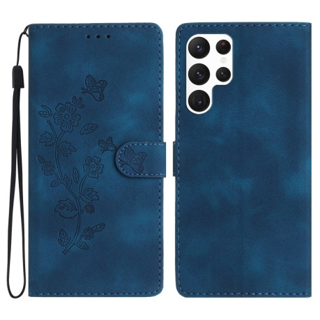 Чехол-книжка Flower Butterfly Embossing для Samsung Galaxy S24 Ultra 5G - синий
