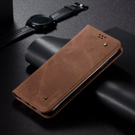 Чехол книжка Denim Texture Casual Style на Samsung Galaxy S25 Ultra 5G - коричневый