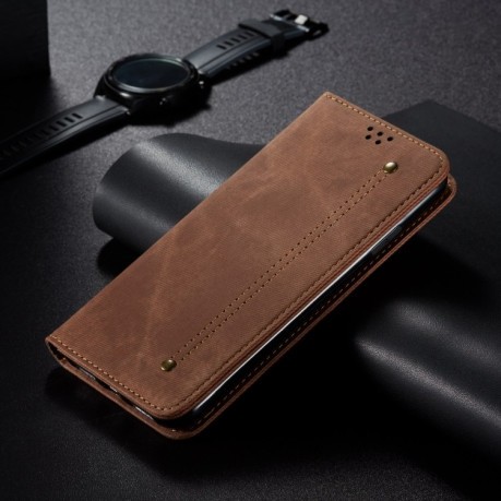 Чехол книжка Denim Texture Casual Style на Xiaomi 15 - коричневый