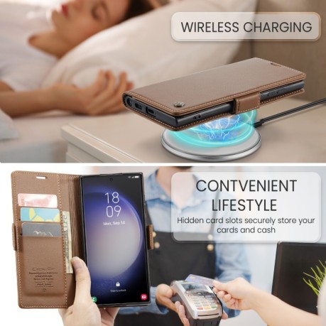 Чохол-книжка CaseMe 023 Butterfly Buckle Litchi RFID Anti-theft Leather для Samsung Galaxy S24 Ultra - коричневий