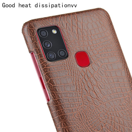 Ударопрочный чехол Crocodile Texture на Samsung Galaxy A21s - коричневый