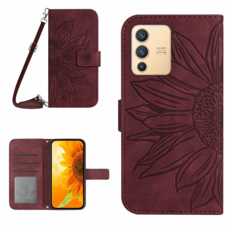 Чехол-книжка Skin Feel Sun Flower для Vivo V23 5G - винно-красный