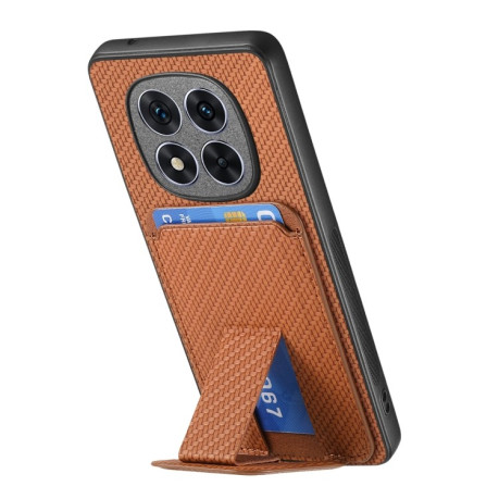 Противоударный чехол Carbon Fiber Card Bag для Xiaomi  Redmi Note 14 Pro+ 5G - коричневый