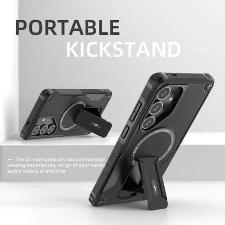 Противоударный чехол MagSafe Holder Armor PC Hybrid для Samsung Galaxy S24+ 5G / S25+ 5G - черный