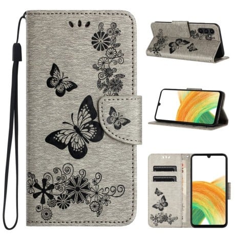 Чохол-книжка Embossed Butterfly для Samsung Galaxy A35 - сірий