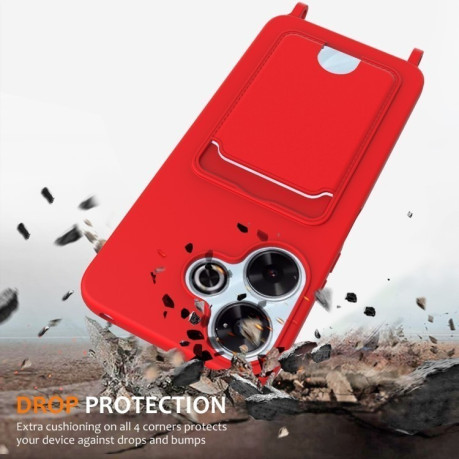 Силиконовый чехол Integrated Card Bag Solid Color Liquid Silicone на Xiaomi Poco M6 4G - красный