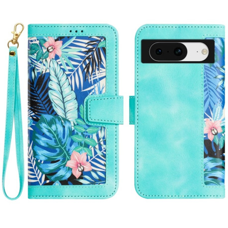 Чехол-книжка Floral Pattern Leather для Google Pixel 8a - зеленый