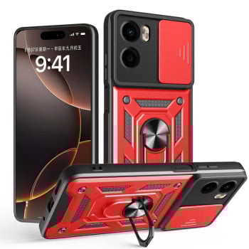 Противоударный чехол Camera Sliding для Motorola Moto G05 - красный