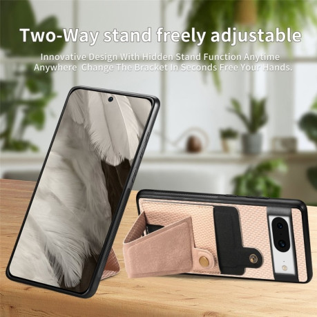 Протиударний чохол Carbon Fiber Wallet Flip Card K-shaped Holder для Google Pixel 8 - хакі