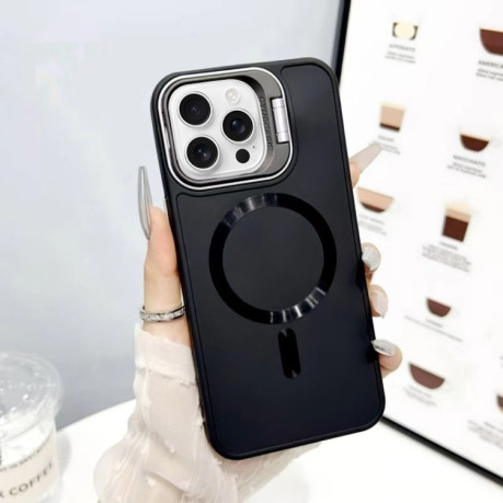 Противоударный чехол Skin Feel CD Texture MagSafe Lens Holder для iPhone 16 Pro Max - черный