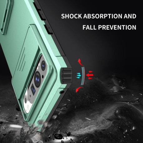 Противоударный чехол Stereoscopic Holder Sliding для Google Pixel 9 Pro XL - зеленый